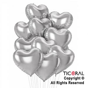 SET DE GLOBOS METALIZADOS CORAZON PLATA x 10 UNIDADES